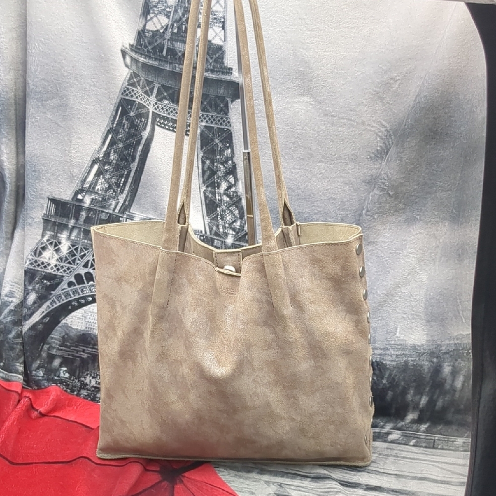 Hammitt Oliver Suede Grommet Stud Pewter/Metallic Tote Bag - Picture 2 of 15